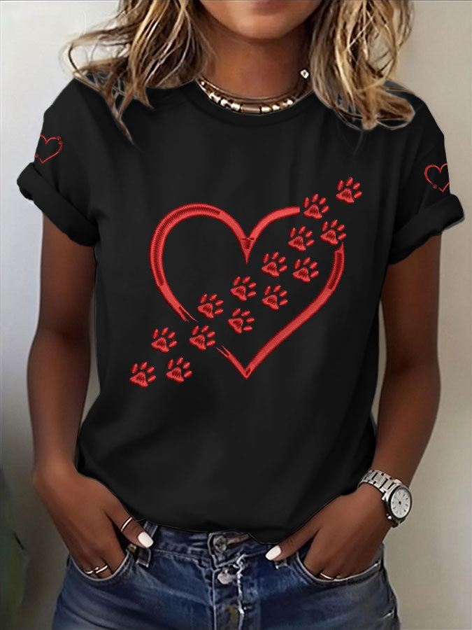 Women'S Paw Printed Casual T-Shirt