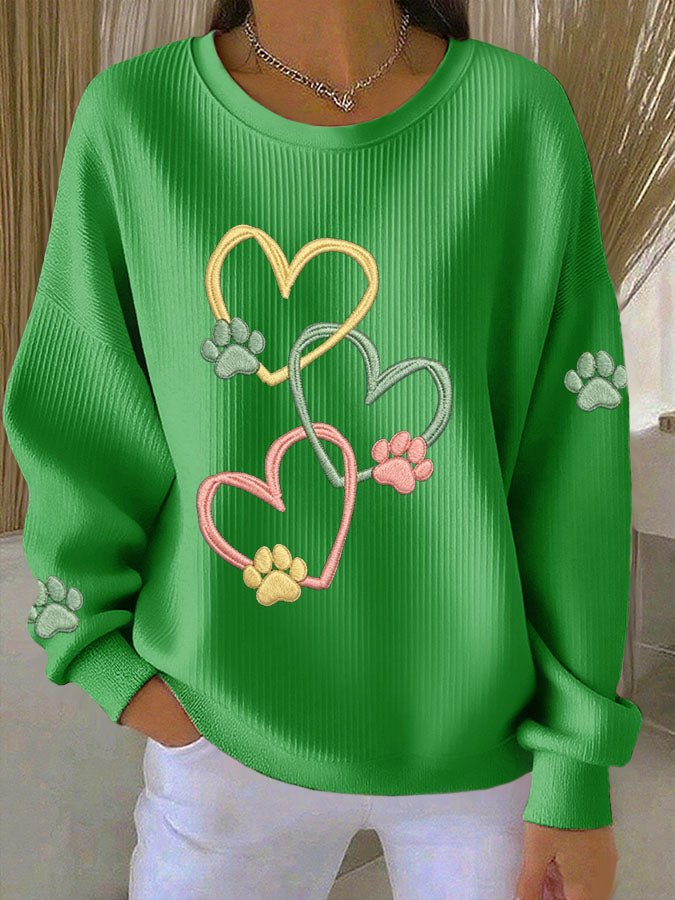 Women'S Heart-Shaped Paw Print Casual Sweatshirt