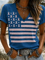 Women'S Flag Breast Cancer Awareness Print Short Sleeve T-Shirt