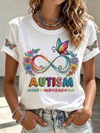 Women'S Casual Autism Awareness  Print T-Shirt