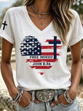 Women'S Independence Day Faith Free Indeed Printed V-Neck T-Shirt