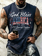 Men'S God Bless America Printed Casual Vest