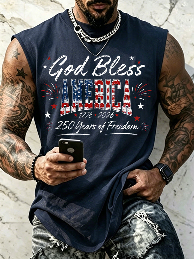 Men'S God Bless America Printed Casual Vest