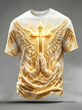 Faith Cross Relief Commemorative Printed Round Neck T-Shirt
