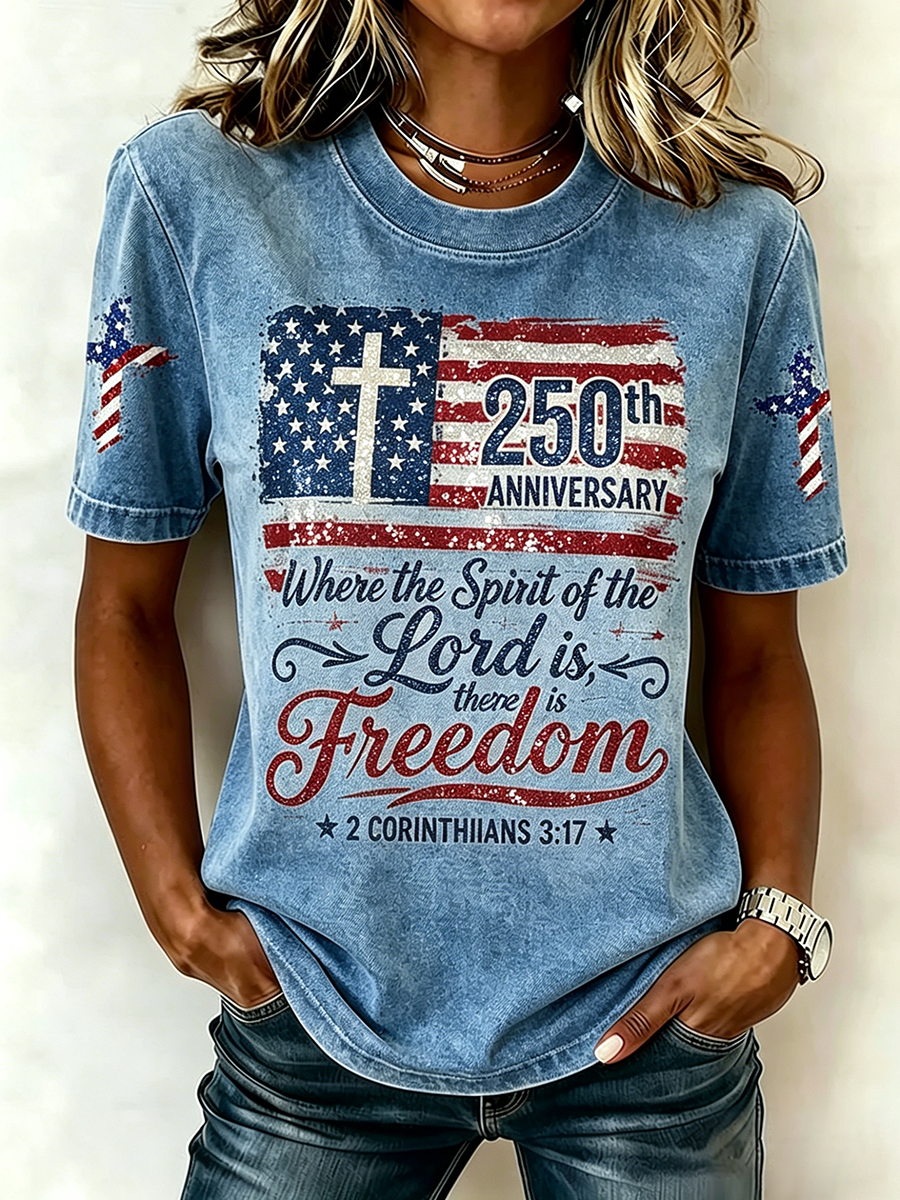 250Th Anniversary Commemorative Faith Glitter Printed Round Neck Top In The United States