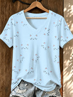 Women'S Cat Printed V-Neck T-Shirt