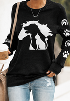 Women'S Animal Silhouette Printed Round Neck Long Sleeved Shirt