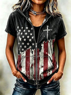Women'S Casual Flag Faith Summer Short Sleeved Hooded Top