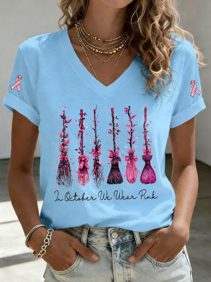 Women'S In October We Wear Pink Print Short-Sleeve T-Shirt