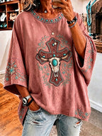 Ladies' Retro Western Style Cross Faith Loose Top