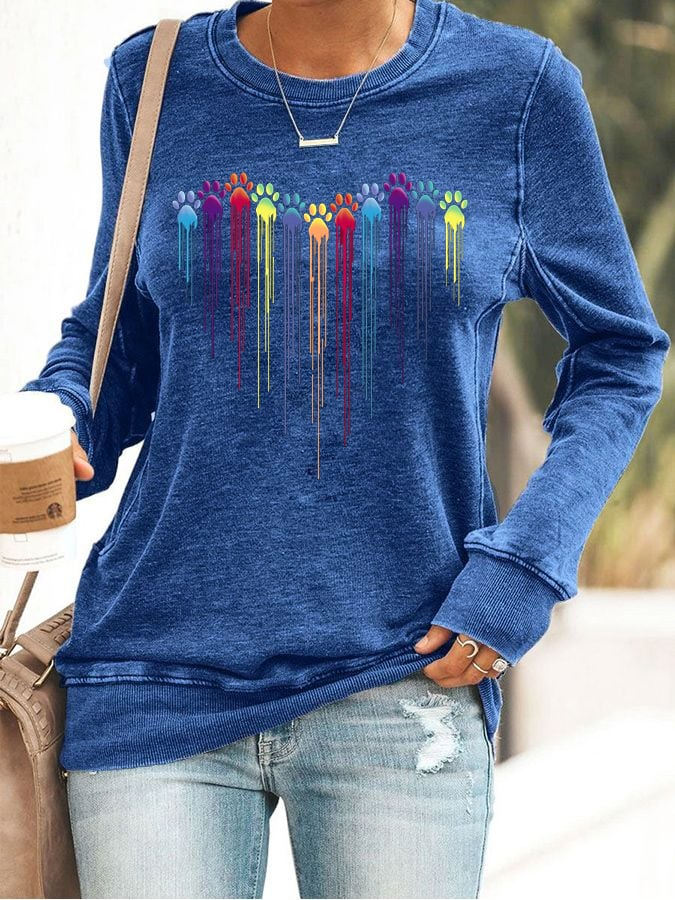 Women's Colorful Dog Heart Paw Print Sweatshirt