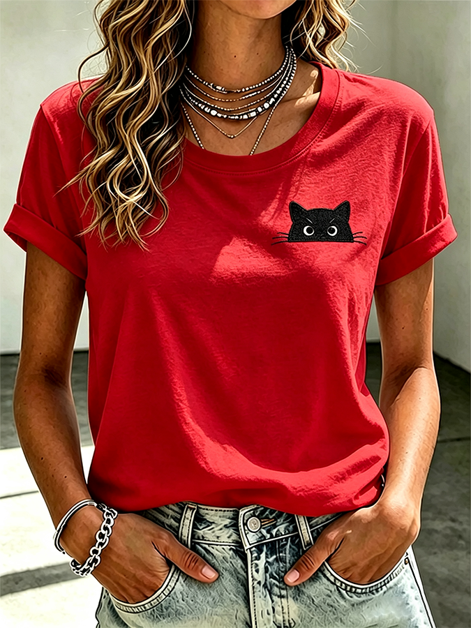 Women'S Cat Printed Casual T-Shirt