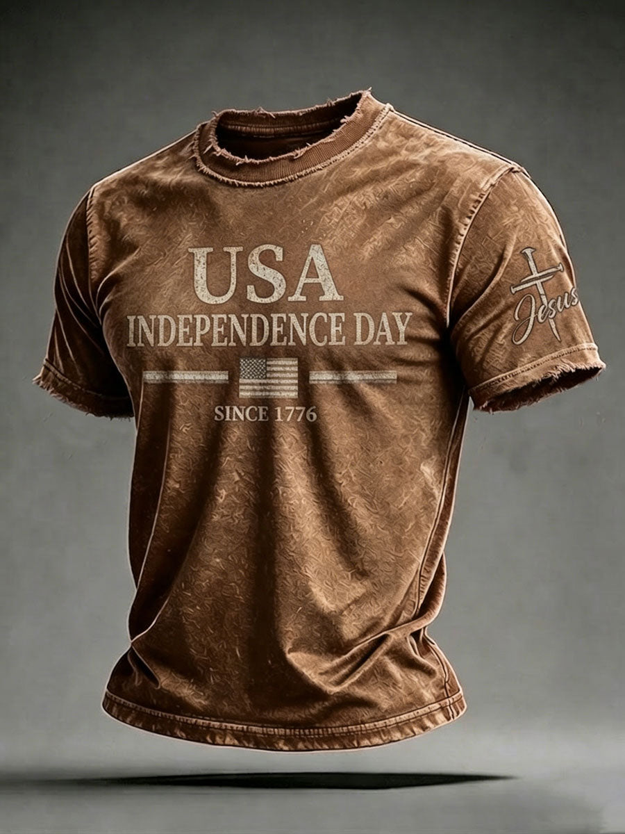 Men'S USA  Independence Day   Faith Art Printed T-Shirt