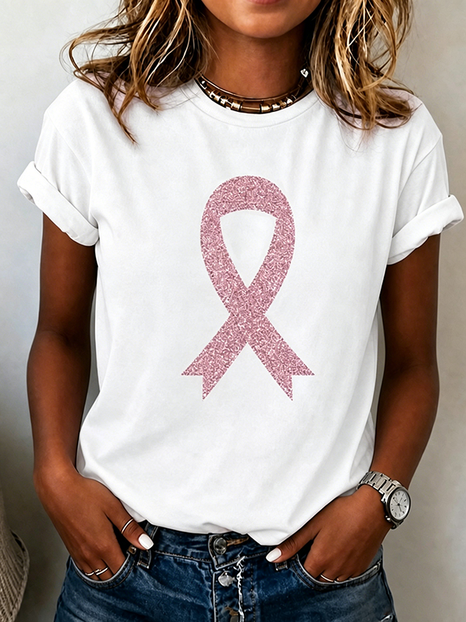 Women's Breast Cancer Awareness Print Casual T-Shirt