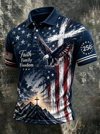 Men's Faith Family Freedom American Flag Eagle Cross Polo Shirt