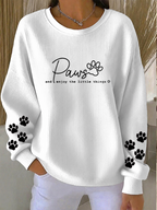 Women'S Cat Printed Ribbed Round Neck Sweatshirt