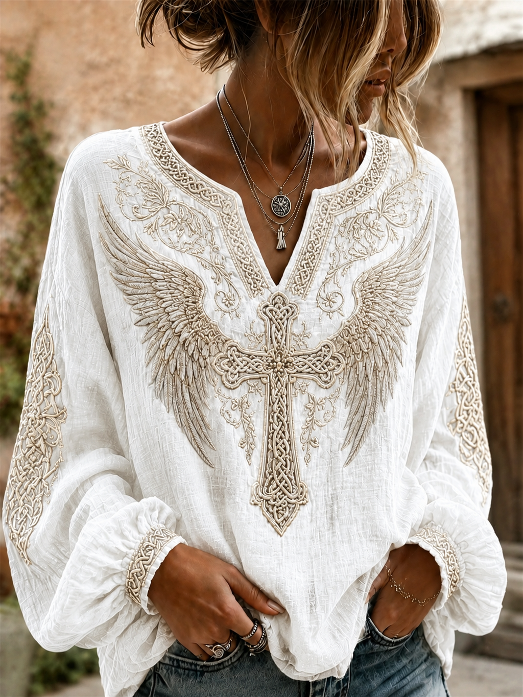 Women'S Gothic Cross Angel Wings Casual Top