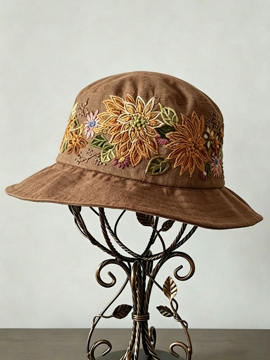 Floral Embroidery Print Vintage Fisherman Hat