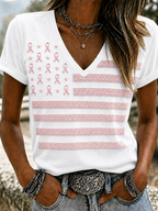 Women'S Flag Breast Cancer Awareness Print Short Sleeve T-Shirt