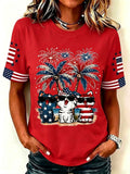 Women'S Casual Cat Faith-Print T-Shirt For Independence Day