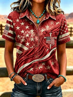 Women's Western-style vintage shirt with flag pattern