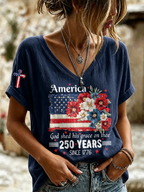 Women'S Religious Belief Retro Floral Design Vacation V-Neck Top