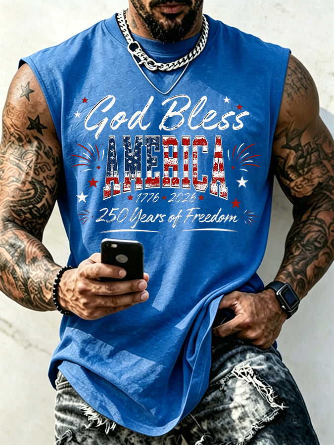 Men'S God Bless America Printed Casual Vest