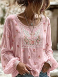 Women's Religious Floral Printed Casual Cotton and Linen Top