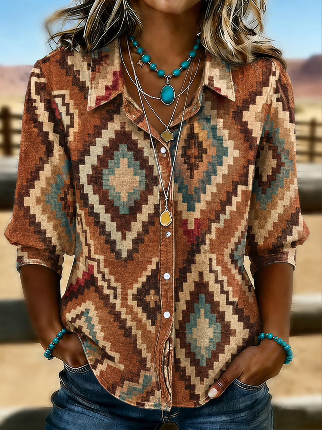 Women'S Retro Ethnic Style Shirt
