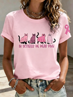 Pink Series Disease Health Awareness Public Welfare Printed Round Neck T-Shirt
