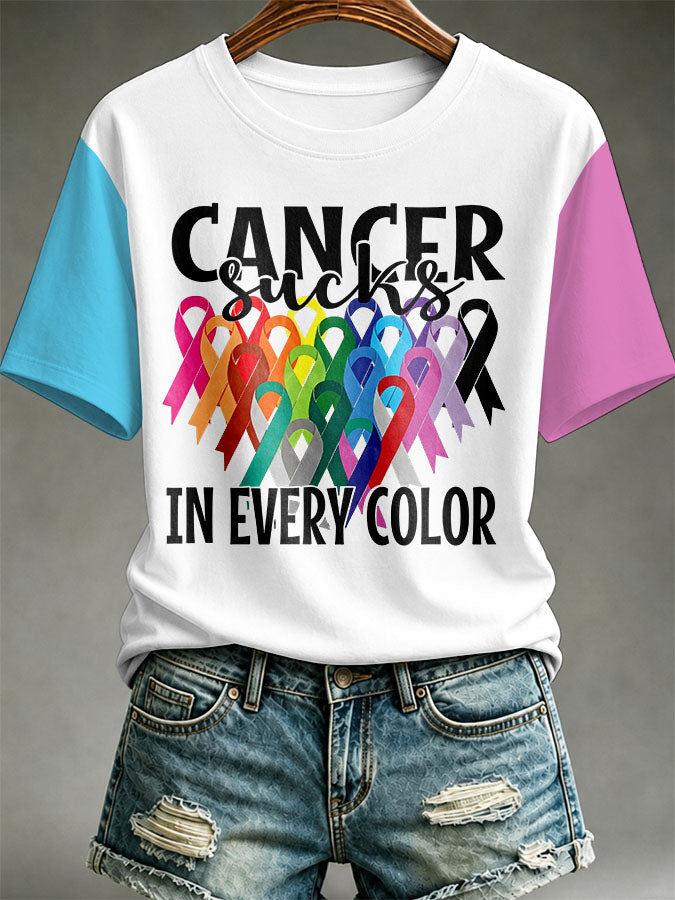 Women All Cancer Ribbons Awareness T-Shirt Cancer Sucks Print