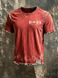 Men'S Logo design Casual Washed Cotton And Linen Raglan Short Sleeved T-Shirt