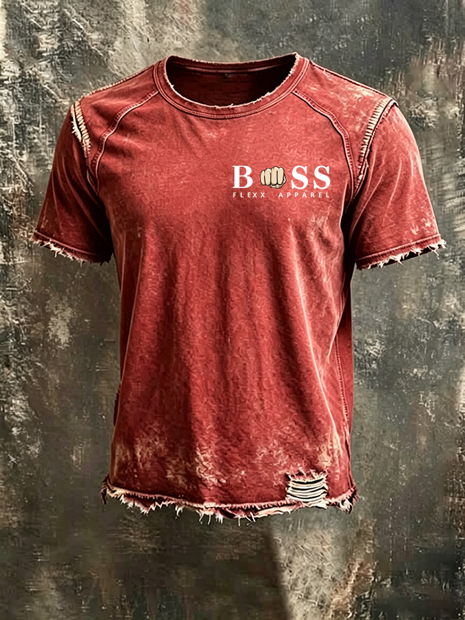 Men'S Logo design Casual Washed Cotton And Linen Raglan Short Sleeved T-Shirt