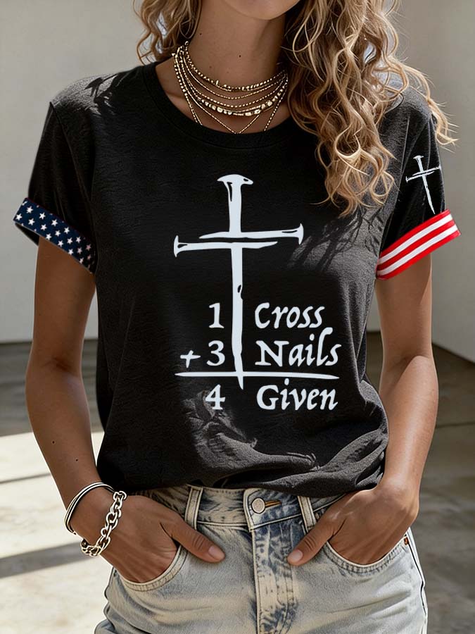 Women'S American 1 Cross+3 Nails 4 Given Printed Casual T-Shirt