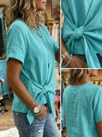 Women's Retro Casual Lace Up Shirt