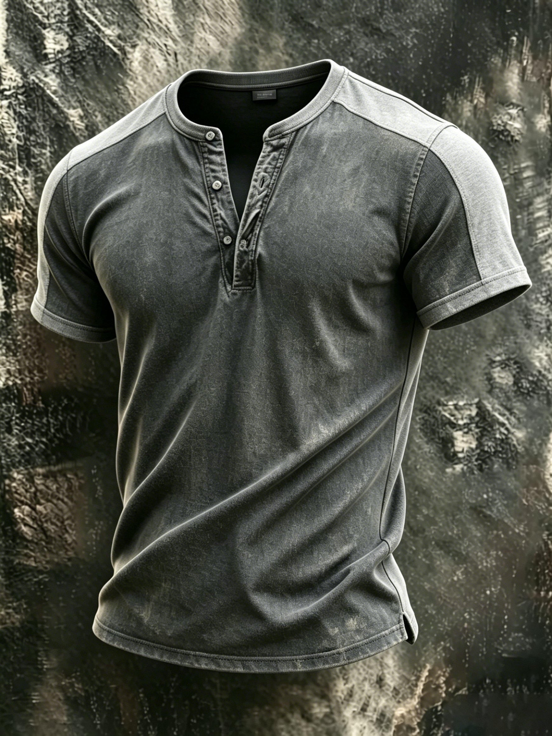 Men'S Casual Patchwork Cotton And Linen Henry Top
