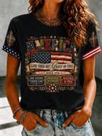Women'S Retro American Flag Combined With Faith Printed T-Shirt