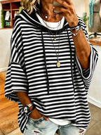 Women's Casual Loose Casual Striped Hooded Sweatshirt