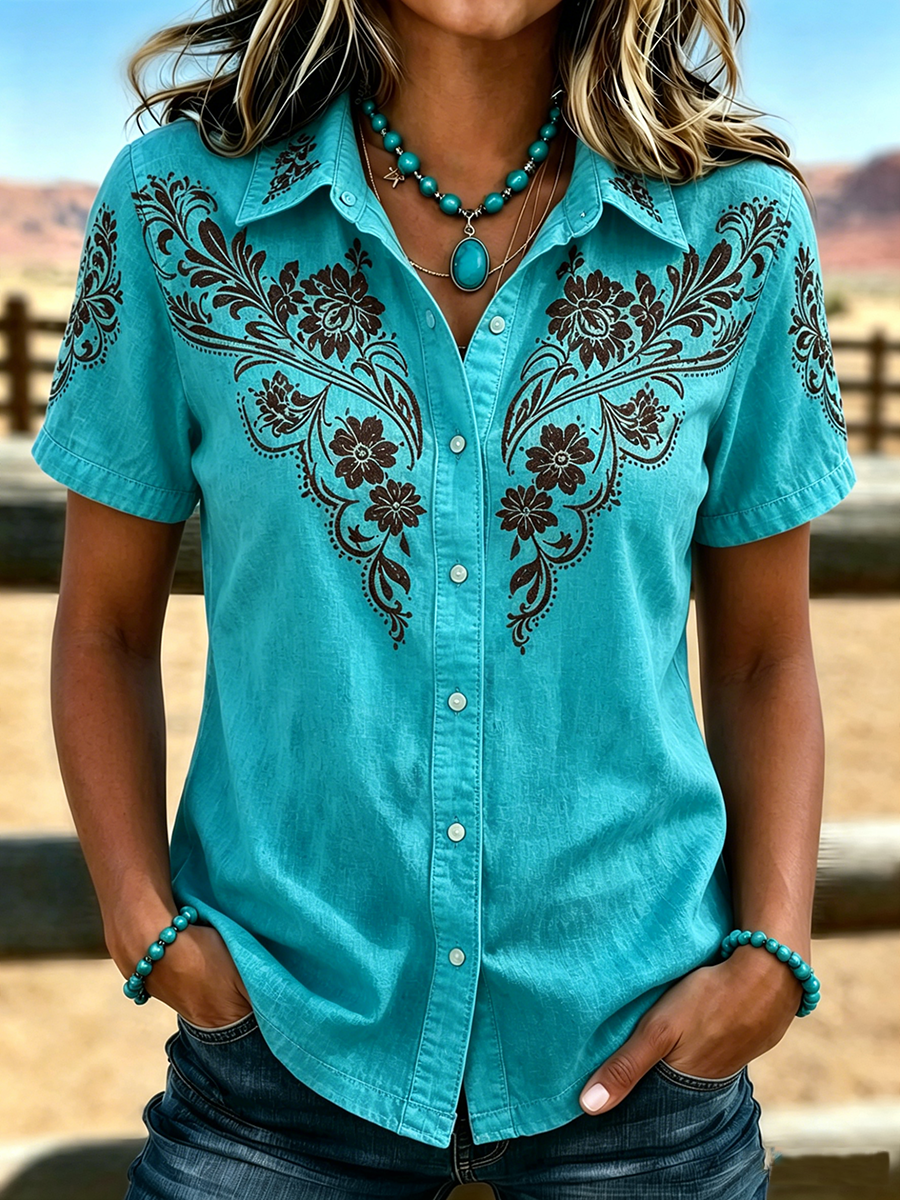 Women's Retro Ethnic Art Printed Shirt