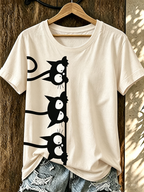 Women'S Fun Three Little Cat Printed Casual Round Neck T-Shirt