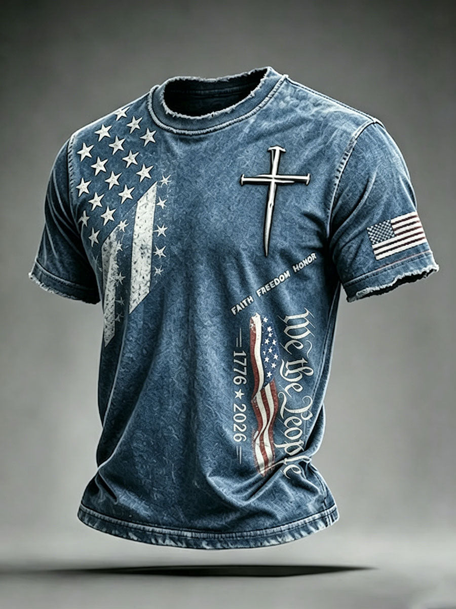 Men'S USA  Independence Day   Faith Art Printed T-Shirt