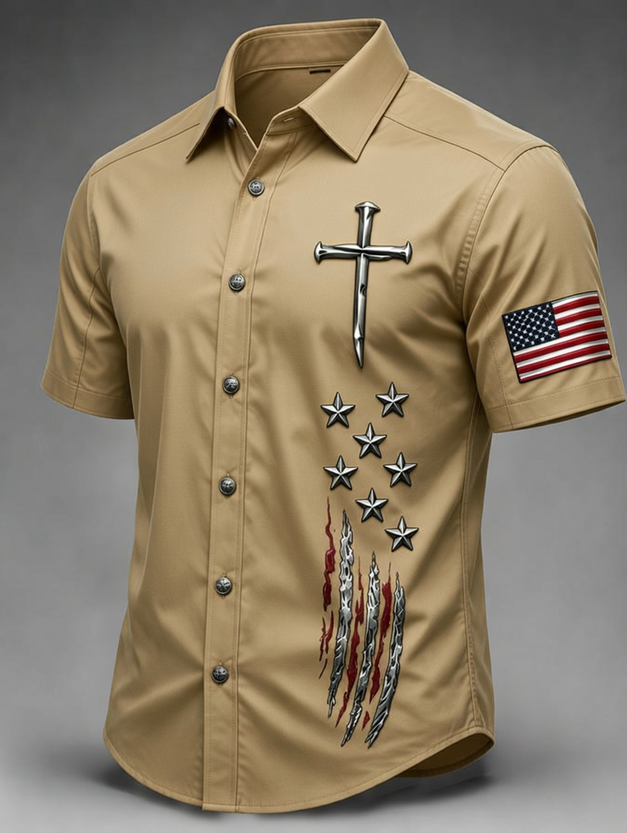 Men's Faith patriotic printed casual shirt