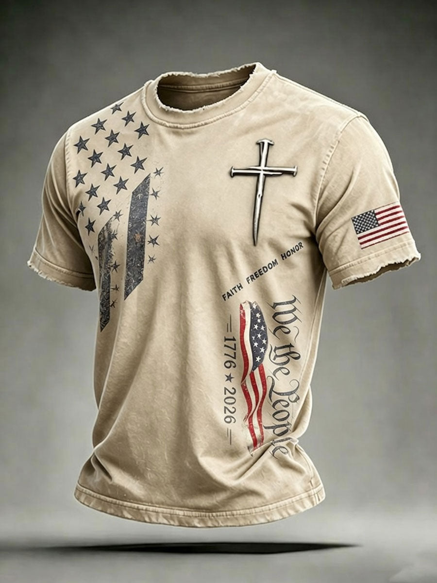 Men'S USA  Independence Day   Faith Art Printed T-Shirt