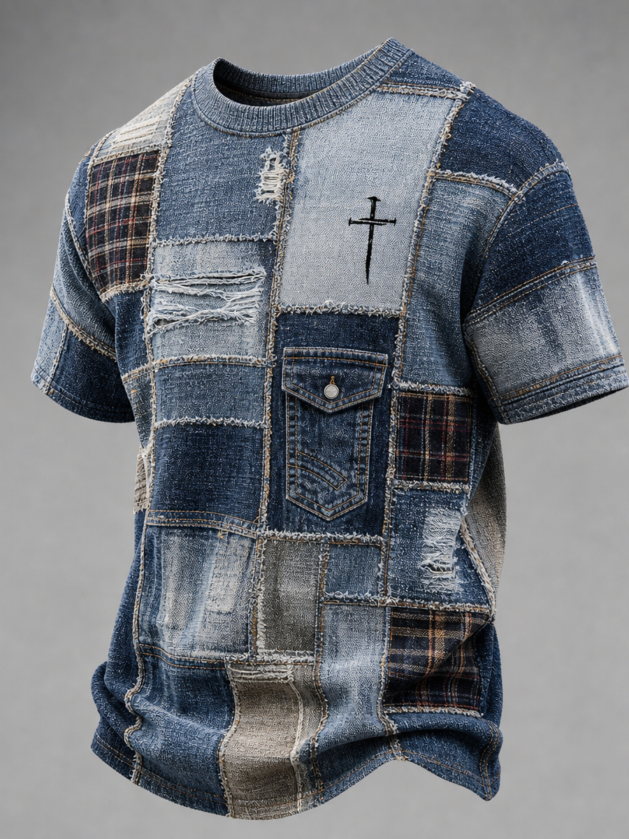 Men's Faith Cross Commemorative Printed Round Neck T-Shirt