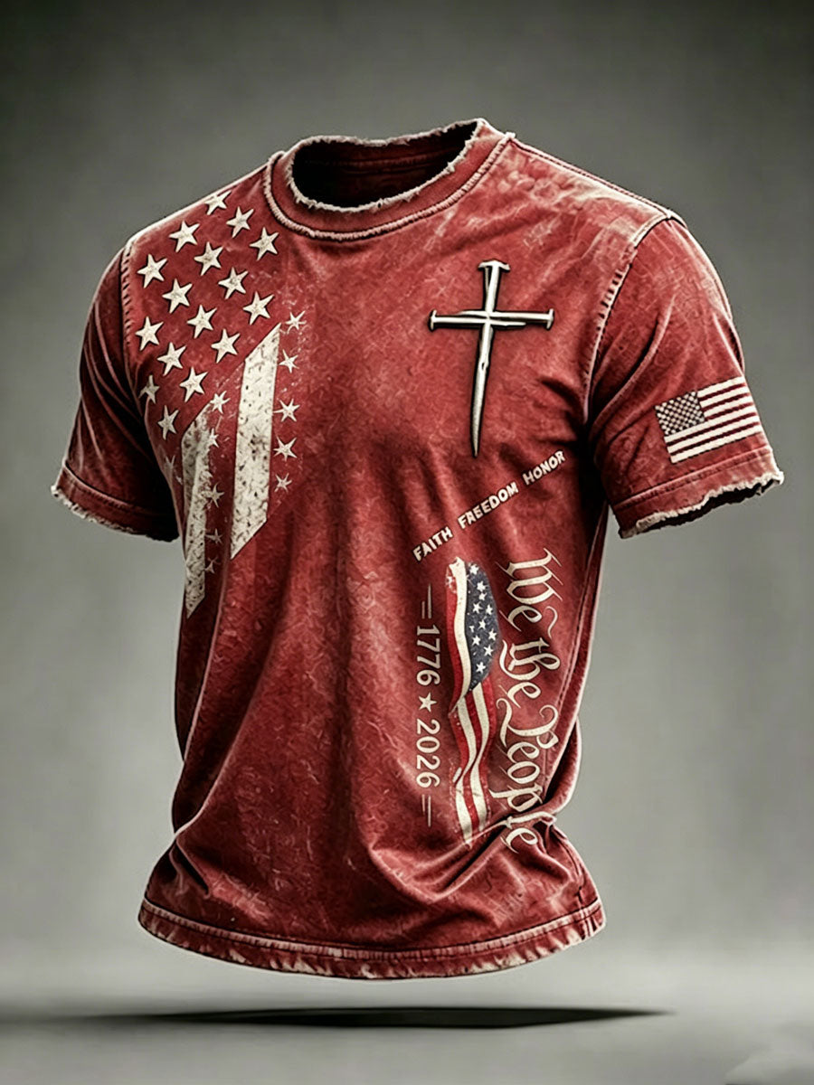 Men'S USA  Independence Day   Faith Art Printed T-Shirt