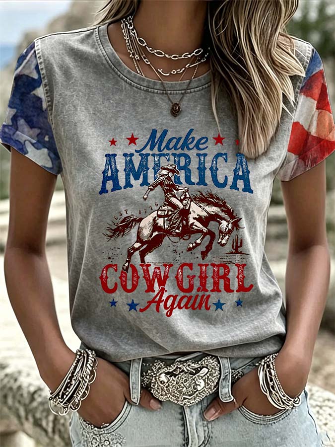 Women'S Western American Flag Casual T-Shirt