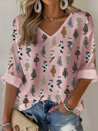 Women'S Cat Printed Waffle T-Shirt