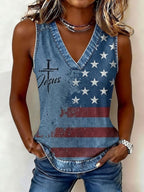 Ladies' Sleeveless V-Neck Independence Day Faith Top
