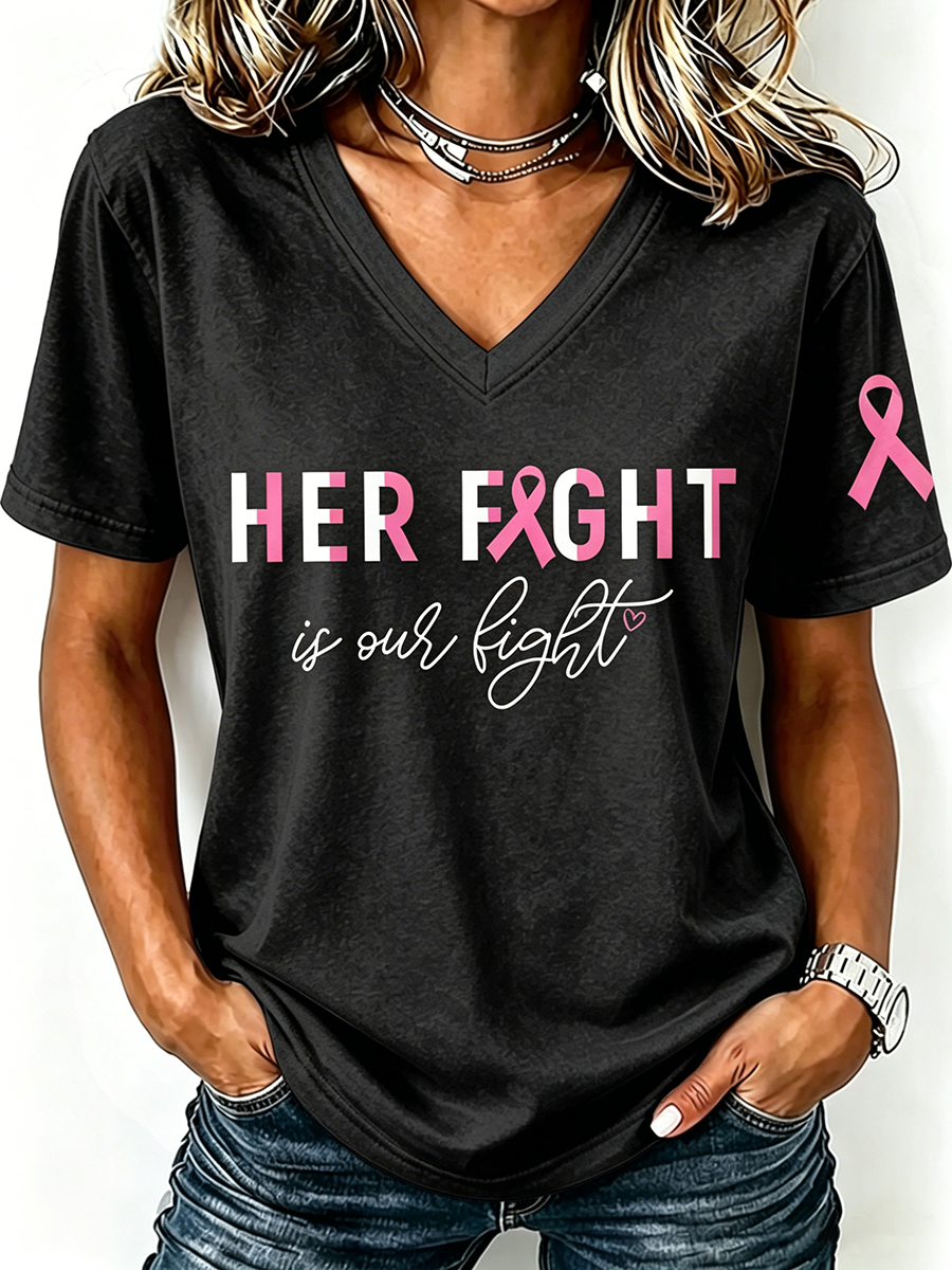 Pink Series Breast Cancer Public Welfare Slogan Printed Women'S Top
