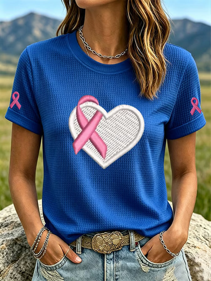 Women'S Breast Cancer Ribbon Printed Casual T-Shirt